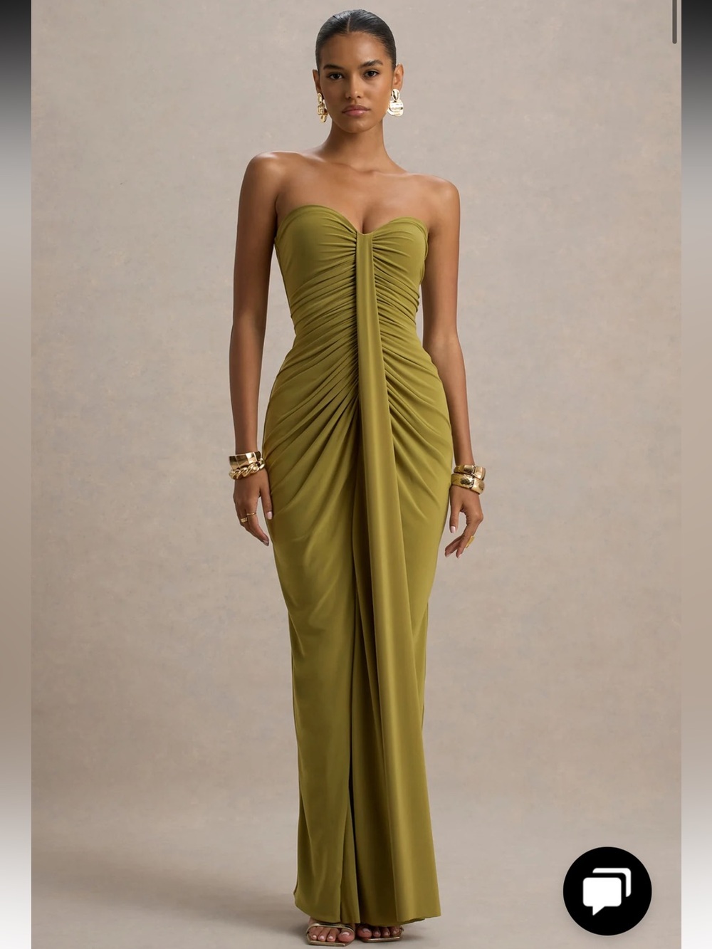 Club L - Olive Sweetheart Ruched Wrap Maxi Dress